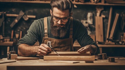 Artisan Carpenter Working in Workshop