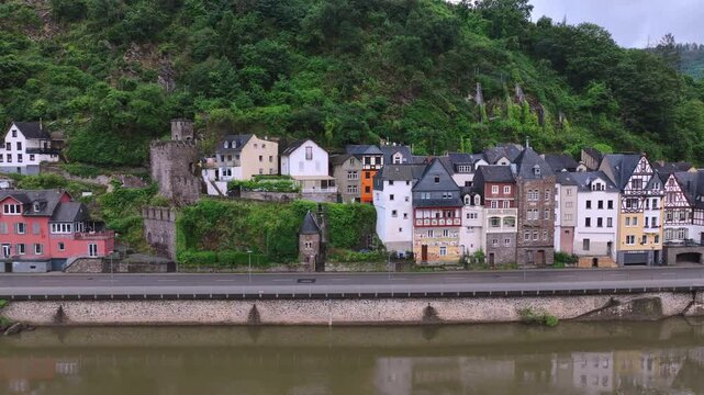 Flying Along The Cochem Embankment, Germany, Aerial View
