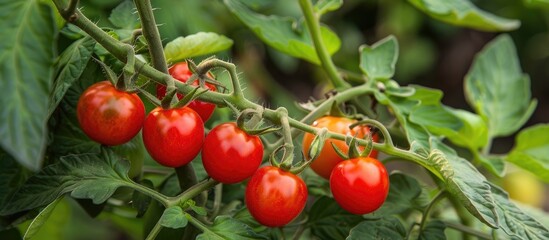 Cherry Tomatoes Growing In A Vegetable Garden During Summer