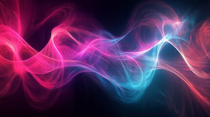 Abstract Digital Art with Intertwined Pink and Blue Lines on Black Background