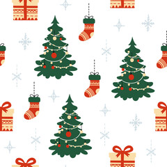 Seamless Christmas pattern. Vector isolated background for wrapping, paper, banners.