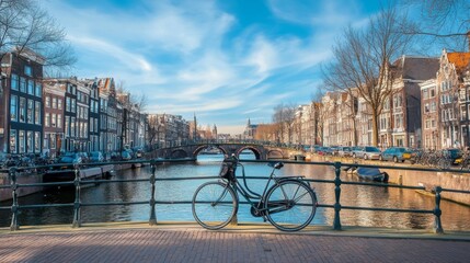 Obraz premium Scenic View of Amsterdam with Bicycle