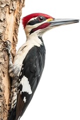 Fototapeta premium Ivory Woodpecker Perched on a Branch with White Background, Wallpaper, Cover and Screen for Smartphone, PC, Laptop, 9:16 and 16:9 Format