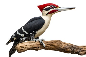 Fototapeta premium Ivory Woodpecker Perched on a Branch with White Background, Wallpaper, Cover and Screen for Smartphone, PC, Laptop, 9:16 and 16:9 Format