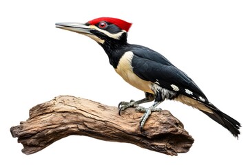 Obraz premium Ivory Woodpecker Perched on a Branch with White Background, Wallpaper, Cover and Screen for Smartphone, PC, Laptop, 9:16 and 16:9 Format