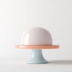 Fototapeta premium Cute Pastel White 3D Cake Stand with Dome - Minimalist Design