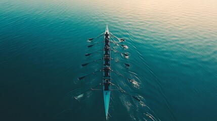 Team Rowing on Tranquil Water