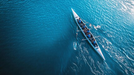 Fototapeta premium Aerial View of Rowers on Calm Water