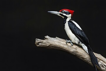 Ivory Woodpecker Perched on a Branch with Black Background, Wallpaper, Cover and Screen for Smartphone, PC, Laptop, 9:16 and 16:9 Format