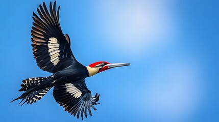 Ivory Woodpecker Flying Under Blue Sky, Wallpaper, Cover and Screen for Smartphone, PC, Laptop, 9:16 and 16:9 Format
