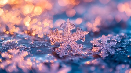 A Delicate Snowflake Glistens Under a Warm Glow