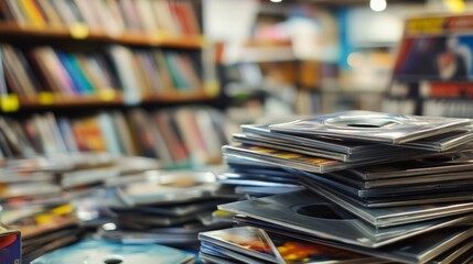Stacked CDs in a Record Store