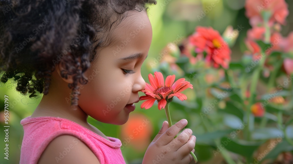 Sticker A Young Girl Sniffing a Flower