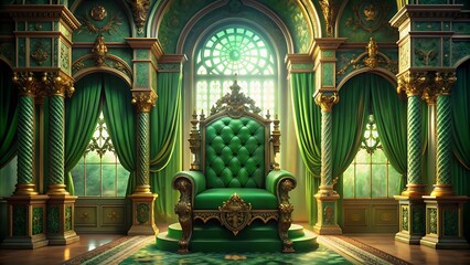 Obraz premium majestic throne Room, green royal throne,king throne illustration.4k resolution.