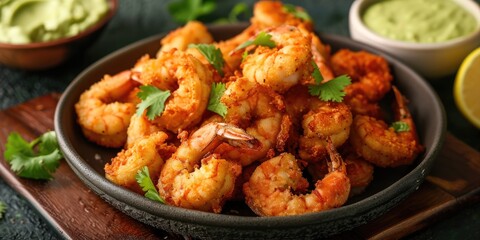 Fototapeta premium Crispy Fried Shrimp with Creamy Avocado Sauce