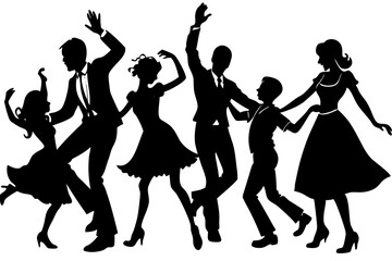 Vector Illustrations of Family Silhouettes Dancing