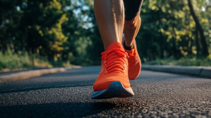 Runner in Bright Orange Sneakers on a Scenic Path
