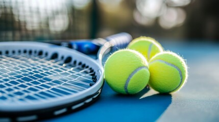 Tennis Equipment and Balls on Court