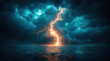 dramatic lightning strike illuminating a turbulent night sky forked bolts of electricity cut through ominous storm clouds creating a powerful display of natures raw energy and untamed beauty