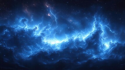 dramatic night scene with jagged blue lightning bolts illuminating a turbulent sky intense contrasts and moody atmosphere create a powerful display of natures electric fury