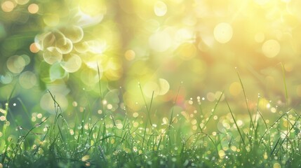 Obraz premium Dewey Grass Meadow with Warm Sunlight