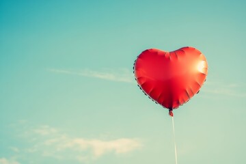 Fototapeta premium Red heart-shaped balloon floating in the clear sky