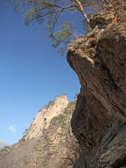Looking up to Moutain range and pine on the steep cliff edge, Seoraksan National Park
