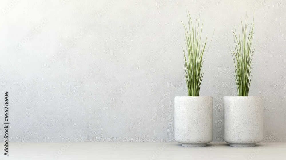 Canvas Prints Two stylish plants in modern white pots against a minimalist background