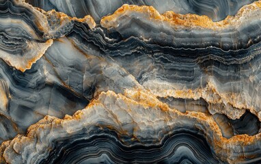 Obraz premium A Polished Stone Surface Displaying Intricate Patterns of Gray, White, and Golden Hues With Natural Swirling Textures