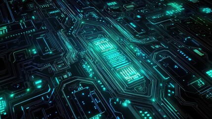 Fototapeta premium Futuristic Digital Background Featuring a Glowing Blue Circuit Pattern With Intricate Designs and Vibrant Lights