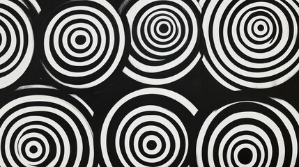 Striking Black and White Spiral Pattern Displaying Concentric Circles on a Dark Background, Creating a Sense of Depth and Movement