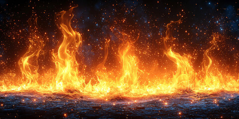 Fiery flames dance against a dark background, creating a mesmerizing and powerful image.