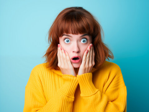 A beautiful young woman with light brown or reddish hair and straight bangs, wearing a yellow sweatshirt.