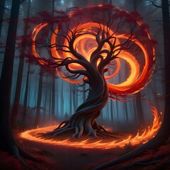 Surrealiste illustration  of a fire tree