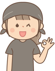 オッケーのポーズをする飲食店の女性