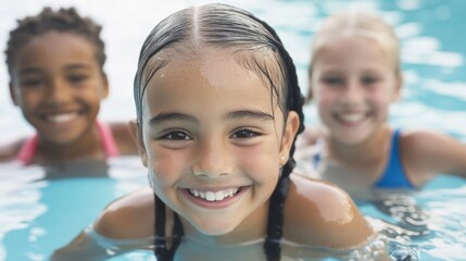 Fototapeta premium Happy Kids Swimming in Pool