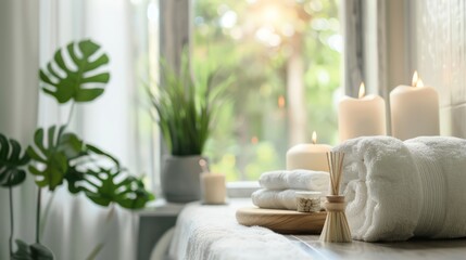 Spa Relaxation  With Scented Candles and Towels