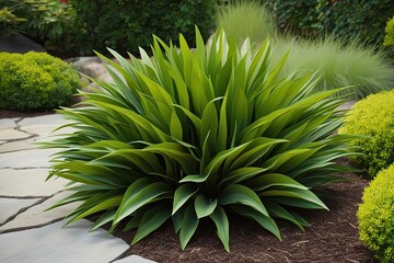 Fototapeta premium Breathtaking 3D Visualization of Ophiopogon Japonicus Foliage in a Natural Garden Setting