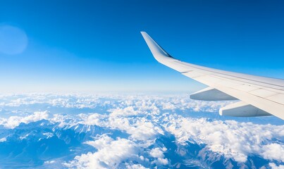 Fototapeta premium Scenic mountain vista seen from an airplane's window, Generative AI