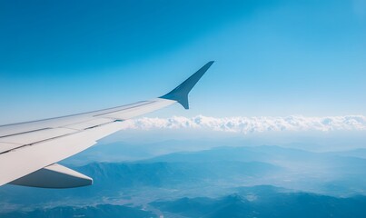 Scenic mountain vista seen from an airplane's window, Generative AI