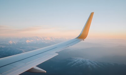 Obraz premium Scenic mountain vista seen from an airplane's window, Generative AI