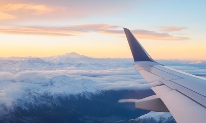 Obraz premium Scenic mountain vista seen from an airplane's window, Generative AI