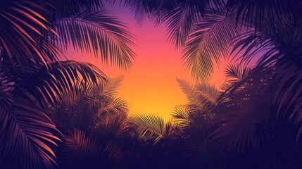 Palm Tree Silhouettes Against a Vibrant Sunset Sky