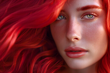Radiant, soft and luminous red hair, ideal for highlighting with hair care products.