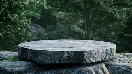 Fototapeta premium Stone Platform in a Lush Green Forest