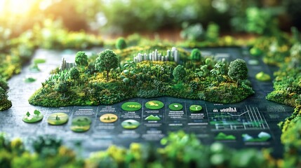 Sustainability infographic environmental statistics icons and green themes