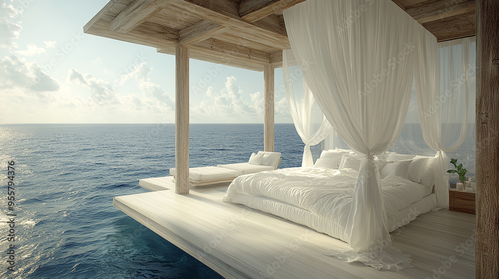 Wall mural honeymoon, cabana, bedroom, white, spectacular view, resort,luxury, deluxe,