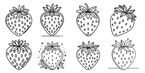 minimalist strawberry line art set in black and white vector graphics