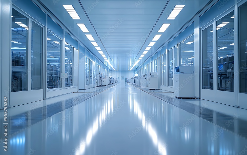 Poster High-Tech Electronics Assembly Plant with Automated Circuit Board Production in Pristine Environment