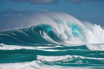 Fototapeta premium Giant Ocean Swells and Turbulent Waves in Clear Blue Waters